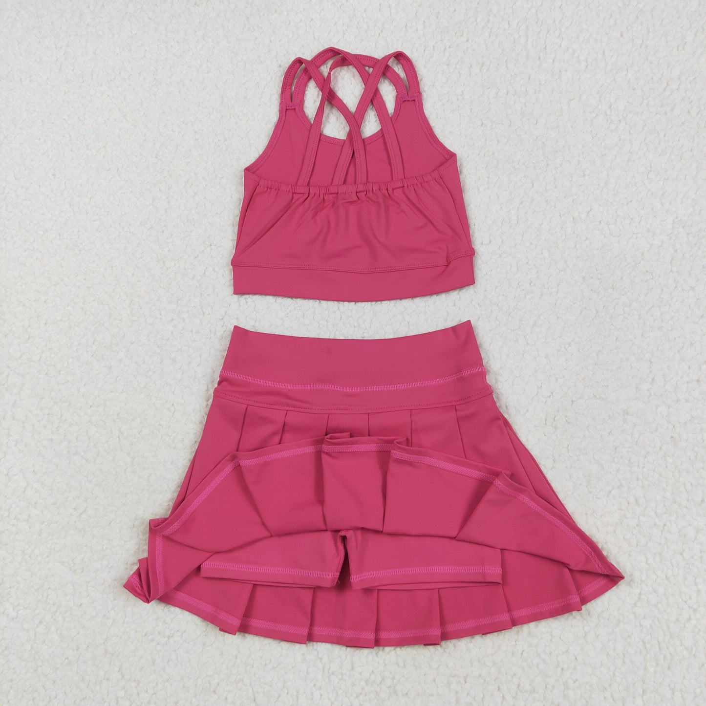 GT1010+GLK0079 Baby Girls Hot Pink Strap Vest Top Skort Yoga Set 6.4
