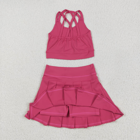 GT1010+GLK0079 Baby Girls Hot Pink Strap Vest Top Skort Yoga Set 6.4