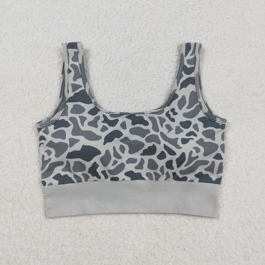 GT1188 Adult Women Grey Camo Knitted Yoga Crop Bra Tops C9.5