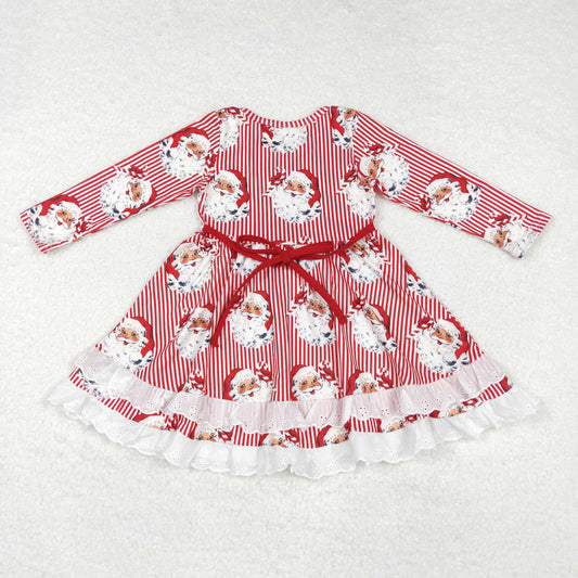 GLD0786 Baby Girls Christmas Stripes Santa Ruffles Knee Length Dress