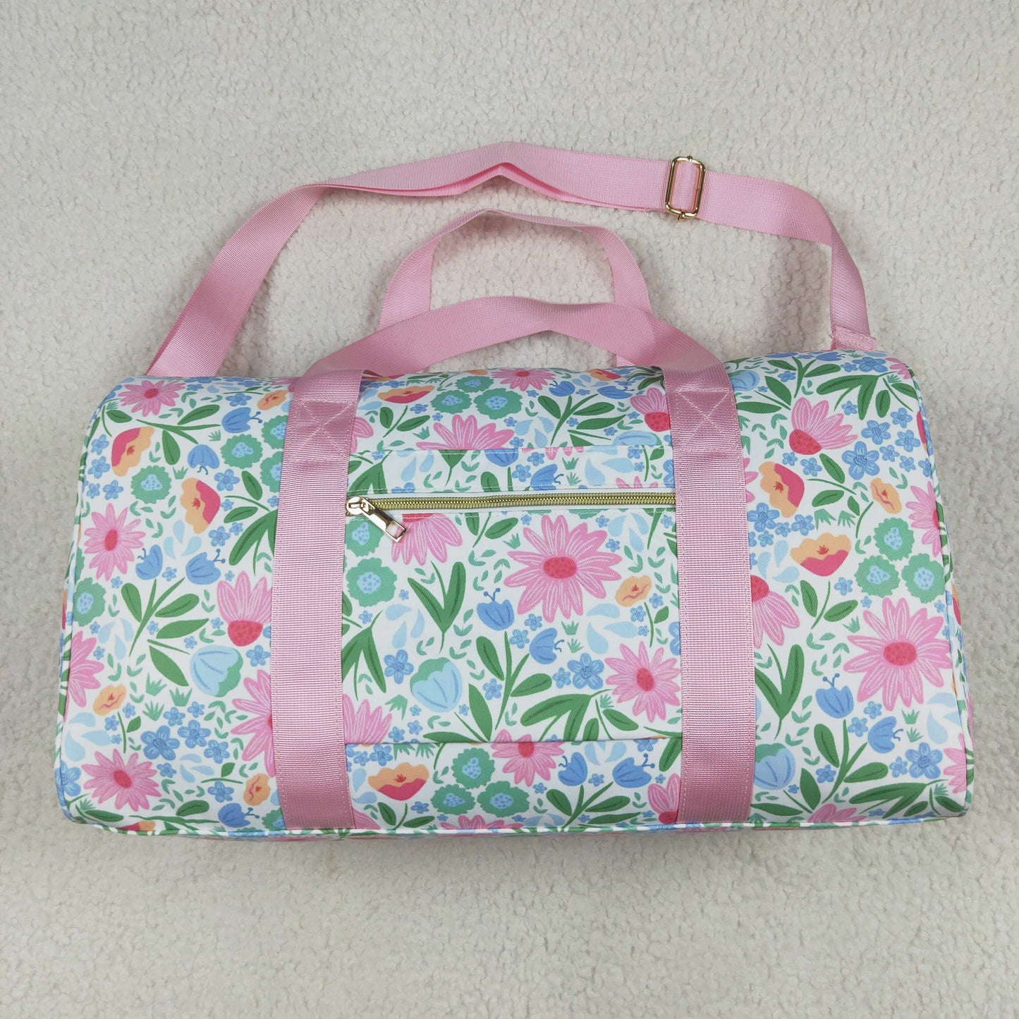 BA0290 Pink Ruffle Floral Print Gym Duffle Bag 7.7