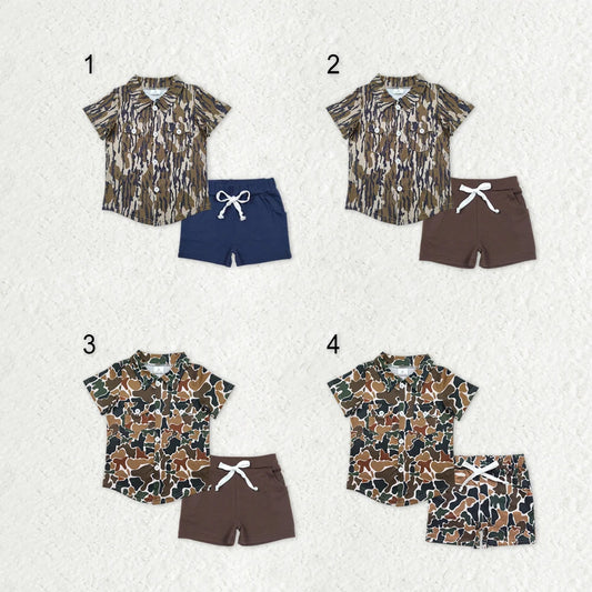 Sibling Baby Boys Camo Print Button Shirts Top Pockets Short Western Set C8.23