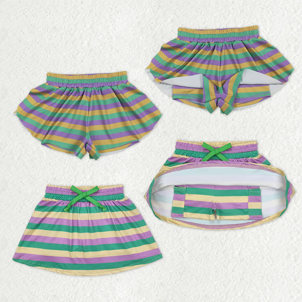 Sibling Baby Girls Mardigras Stripes Ruffle Shorts Skirt Shorts Bottom C12.6
