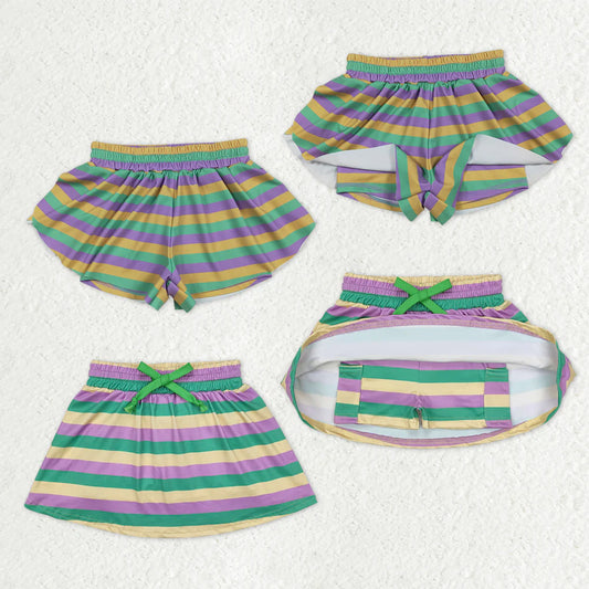Sibling Baby Girls Mardigras Stripes Ruffle Shorts Skirt Shorts Bottom C12.6