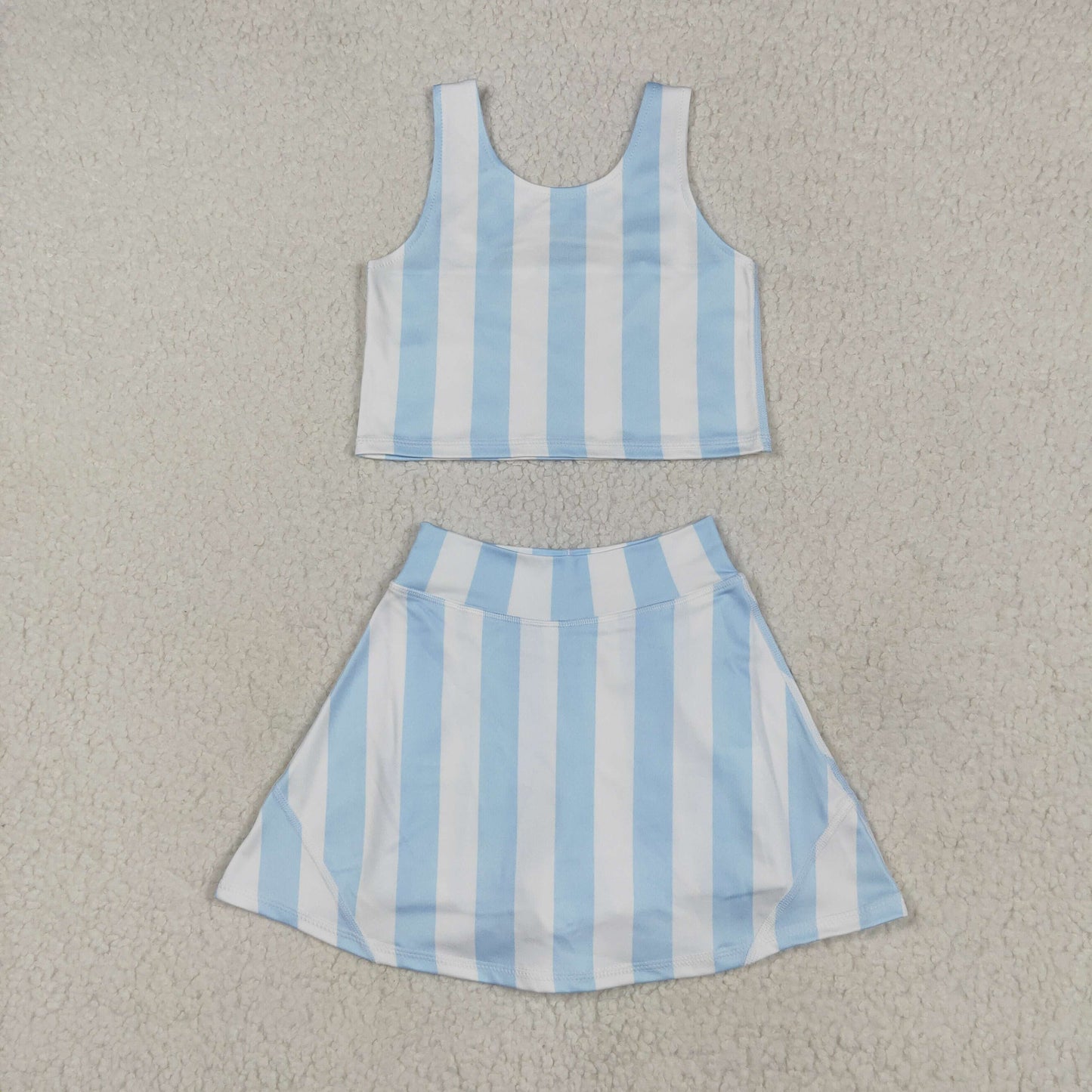 GSD2433 Baby Girls Blue Stripes Athletic Active Wear Top Shorts Skirts Outfit 5.5