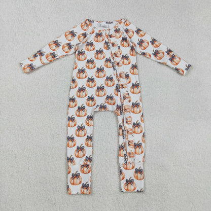 LR2557 Baby Boys Bows Pumpkins Fall Zipper Footie Romper C8.30