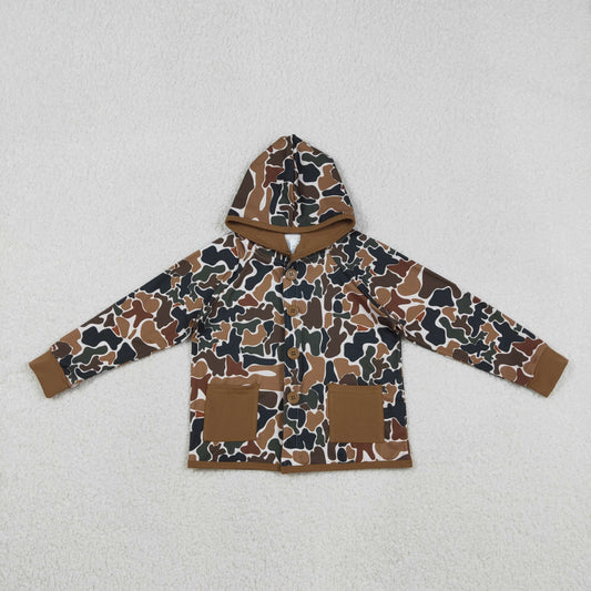 BT1442 Baby Boys Southern Dark Brown Camo Button Pockets Hoodie Jackets Top C12.13