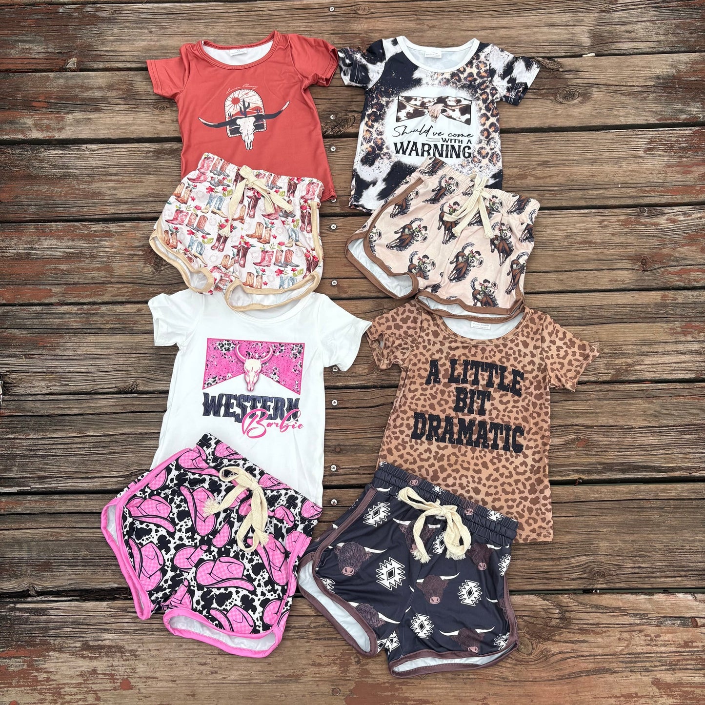 Sibling Baby Girls Western Cowgirls Cow Shirt Top Shorts Outfits 8.11