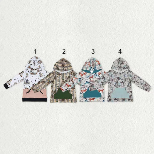 Sibling Baby Boys Western Camo Ducks Dogs Horse Long Sleeves Pocket Hoodies Tops C9.17