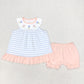 GSSO1101 Floral blue and white striped sleeveless shorts set