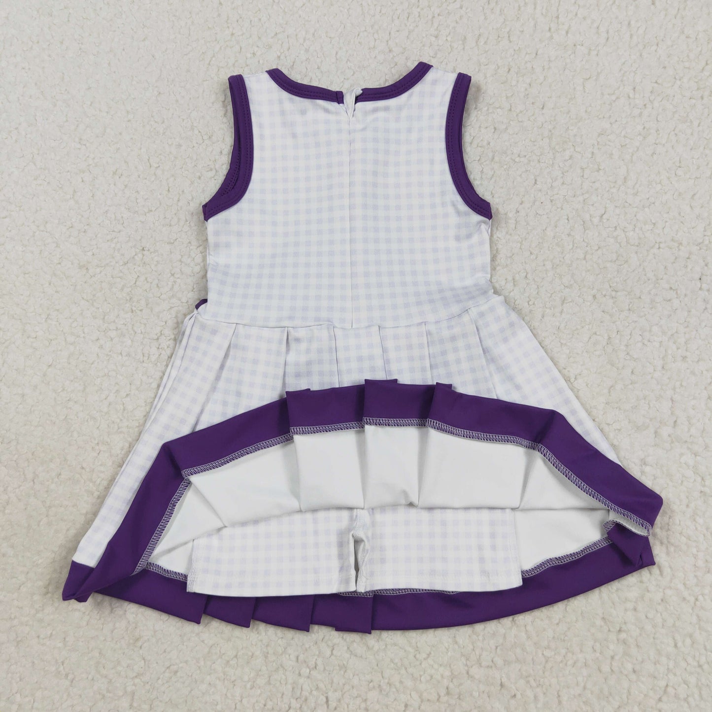 GSD2758 Baby Girls Purple Plaid Sleeveless Zipper Shorts Yoga Knee Length Dress 8.12