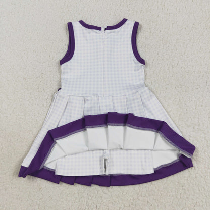 GSD2758 Baby Girls Purple Plaid Sleeveless Zipper Shorts Yoga Knee Length Dress 8.12
