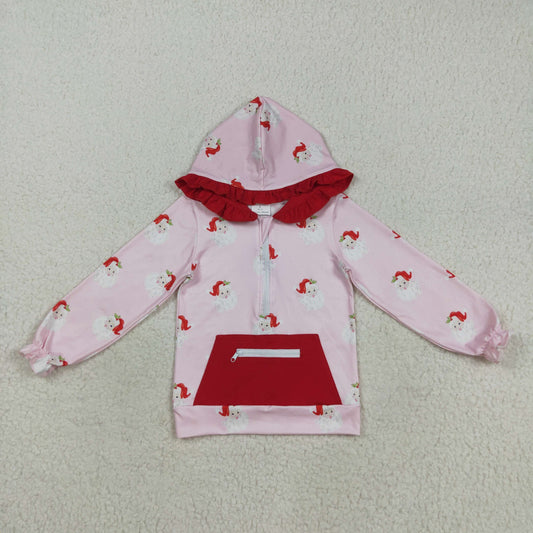 GT1047 Baby Girls Pink Long Sleeves Santa Pocket Zipper Hoodies Top 8.11