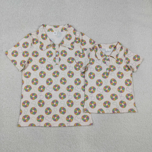 Sibling Adult Men Baby Boys Mardigras Donuts Plaid Button Polo Shirts Tops C12.1