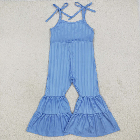 SR3159 Baby Girls Blue Strap Bell Bottom Ribbed Jumpsuit 7.16