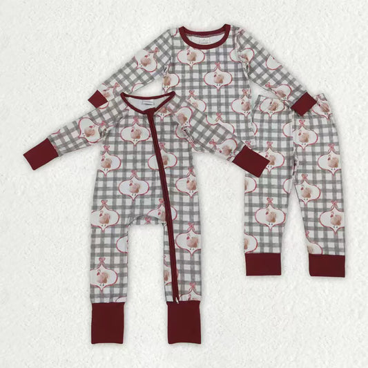 Sibling Baby Girls Turkey Checked Pants Thanksgiving Pajamas Sets Zipper Footie Romper C10.25