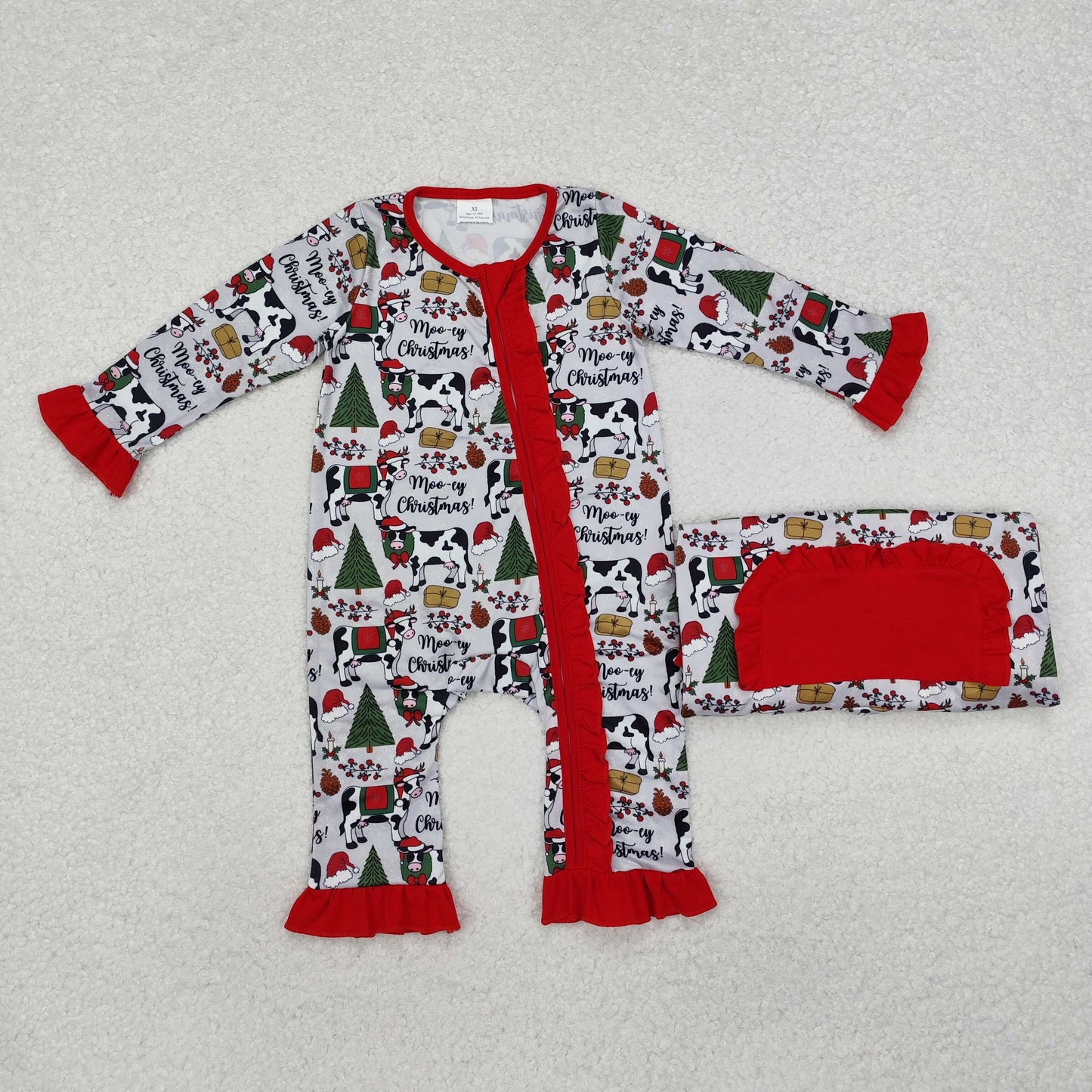 LR1074 Baby Infant Girls Christmas Cows Zip Romper