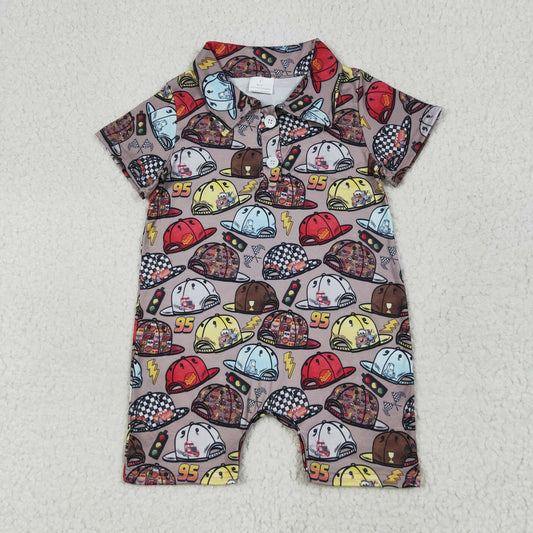 SR3067 Baby Boys Brown Short Sleeves Cartoon Hats Button Romper 6.30