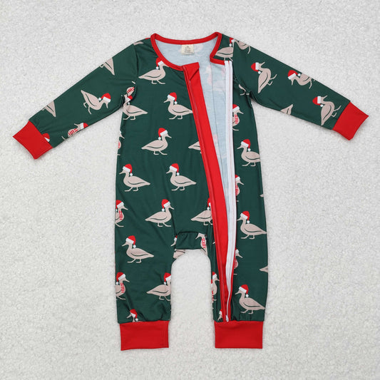 LR1861 Baby Infant Boys Christmas Ducks Zip Bamboo Long Sleeve Romper