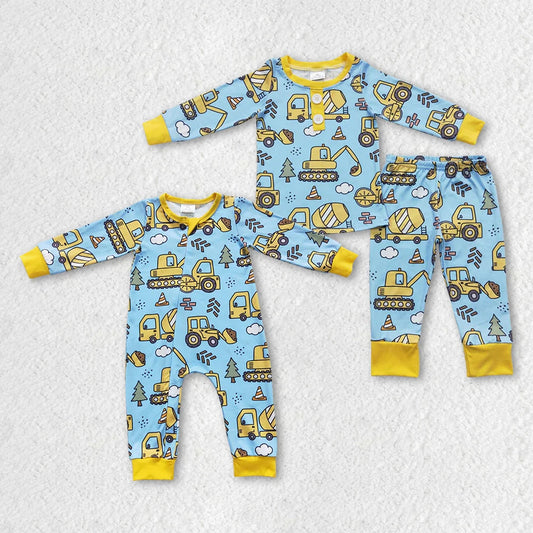 Sibling Baby Boys Construction Rompers Pajamas Clothing Sets