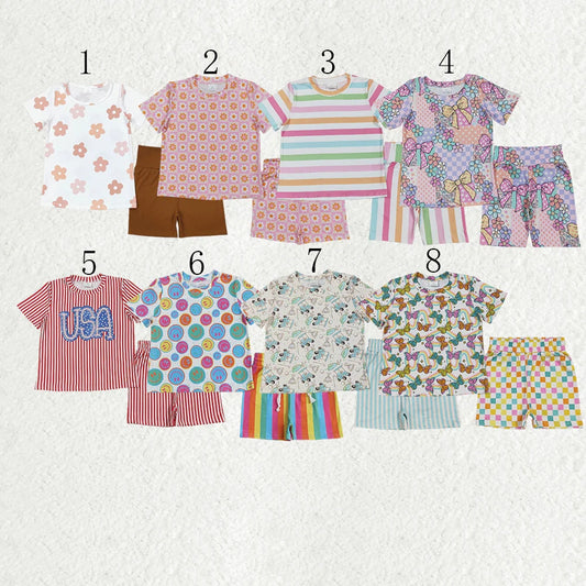 Sibling Baby Girls Colorful Stripe Floral Shirt Short Summer Clothes Sets 6.6