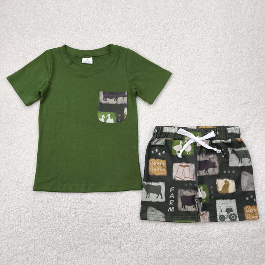 BSSO1390 Baby Boys Western Cow Boots Shirt Shorts Clothes Set 5.5