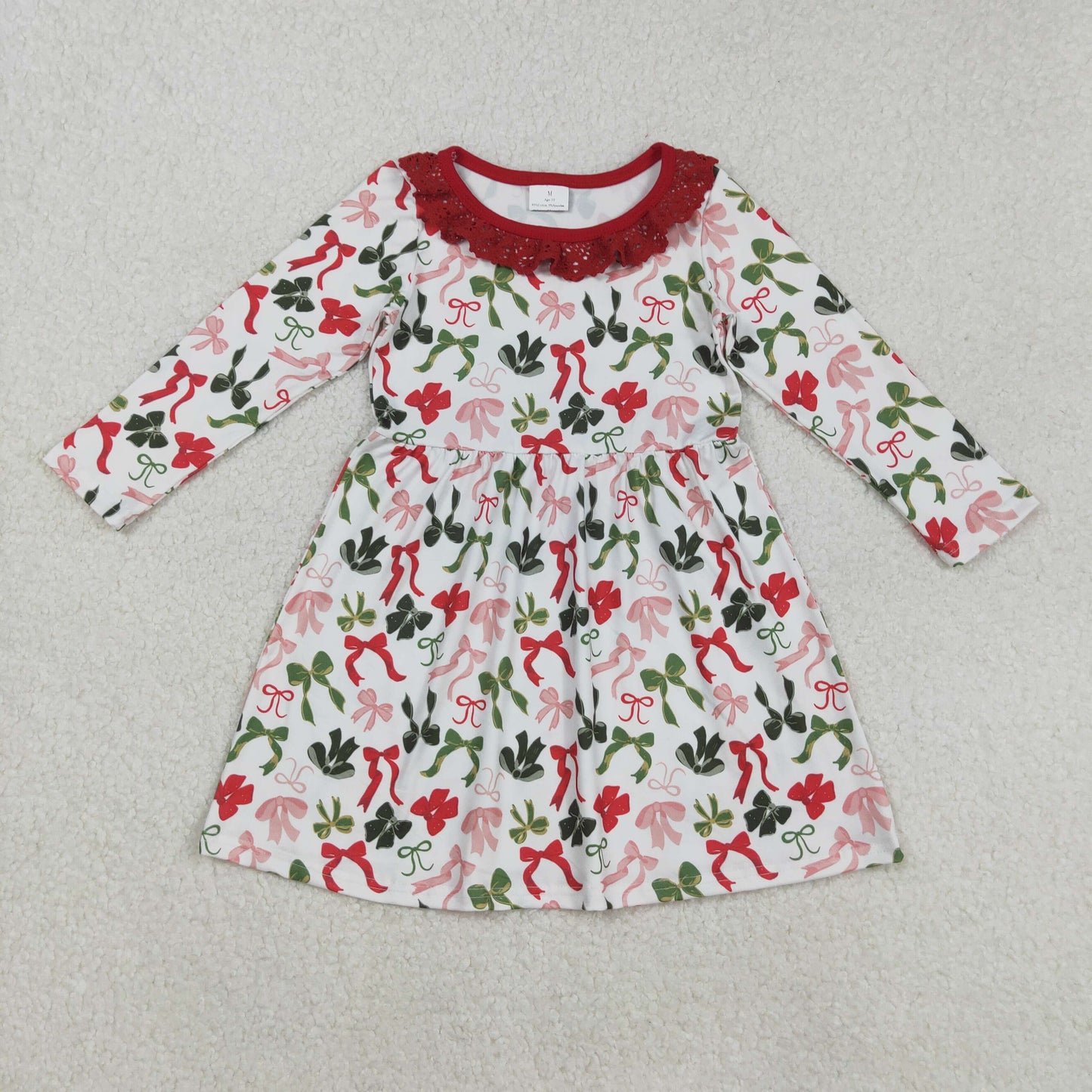 GLD1036 Baby Girls Long Sleeves Colorful Bows Christmas Knee Length Dress C8.27