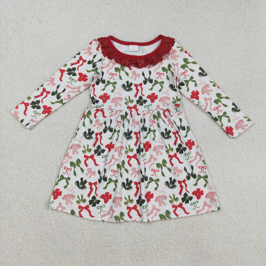 GLD1036 Baby Girls Long Sleeves Colorful Bows Christmas Knee Length Dress C8.27