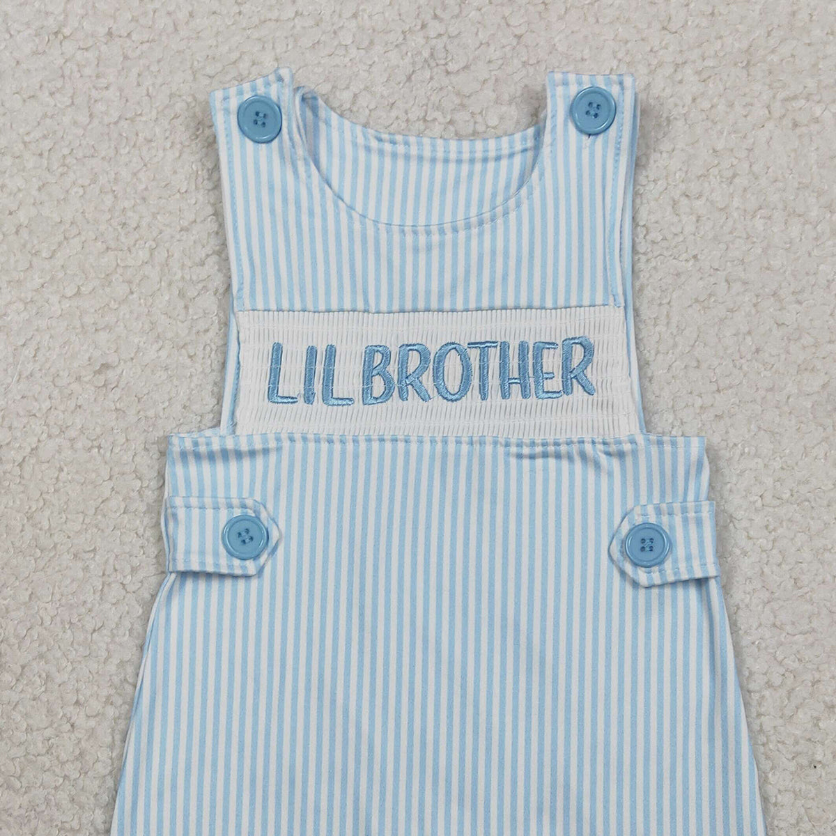 RTS SR3592 Embroidery Little Brother Baby Boys Sleeveless Blue Stripe Rompers