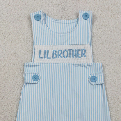 RTS SR3592 Embroidery Little Brother Baby Boys Sleeveless Blue Stripe Rompers