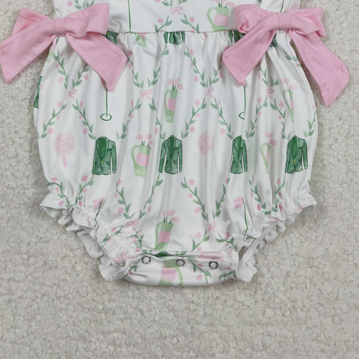 RTS SR3842 Baby Girls Flutter Sleeve Flowers Golf Checked Ruffle Rompers