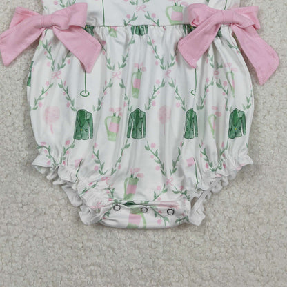 RTS SR3842 Baby Girls Flutter Sleeve Flowers Golf Checked Ruffle Rompers