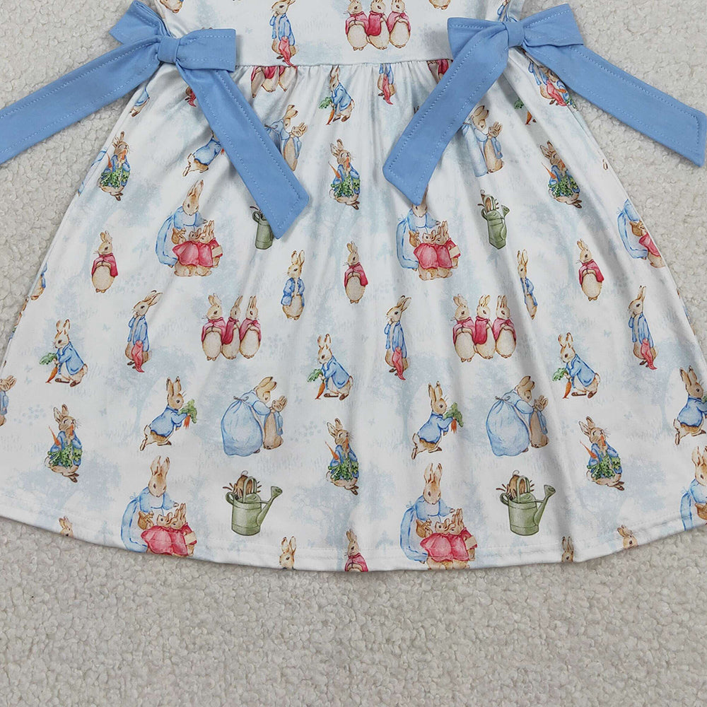 RTS GSD3452 Baby Girls Flutter Sleeve Rabbits Bows Easter Knee Length Dresses