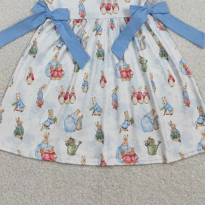 RTS GSD3452 Baby Girls Flutter Sleeve Rabbits Bows Easter Knee Length Dresses