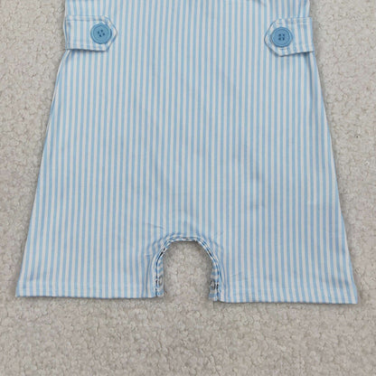 RTS SR3592 Embroidery Little Brother Baby Boys Sleeveless Blue Stripe Rompers