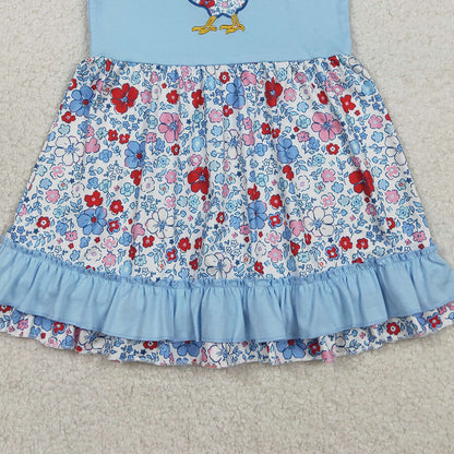 RTS GSD3418 Embroidery Floral Chick Baby Girls Farm Ruffle Knee Length Dresses