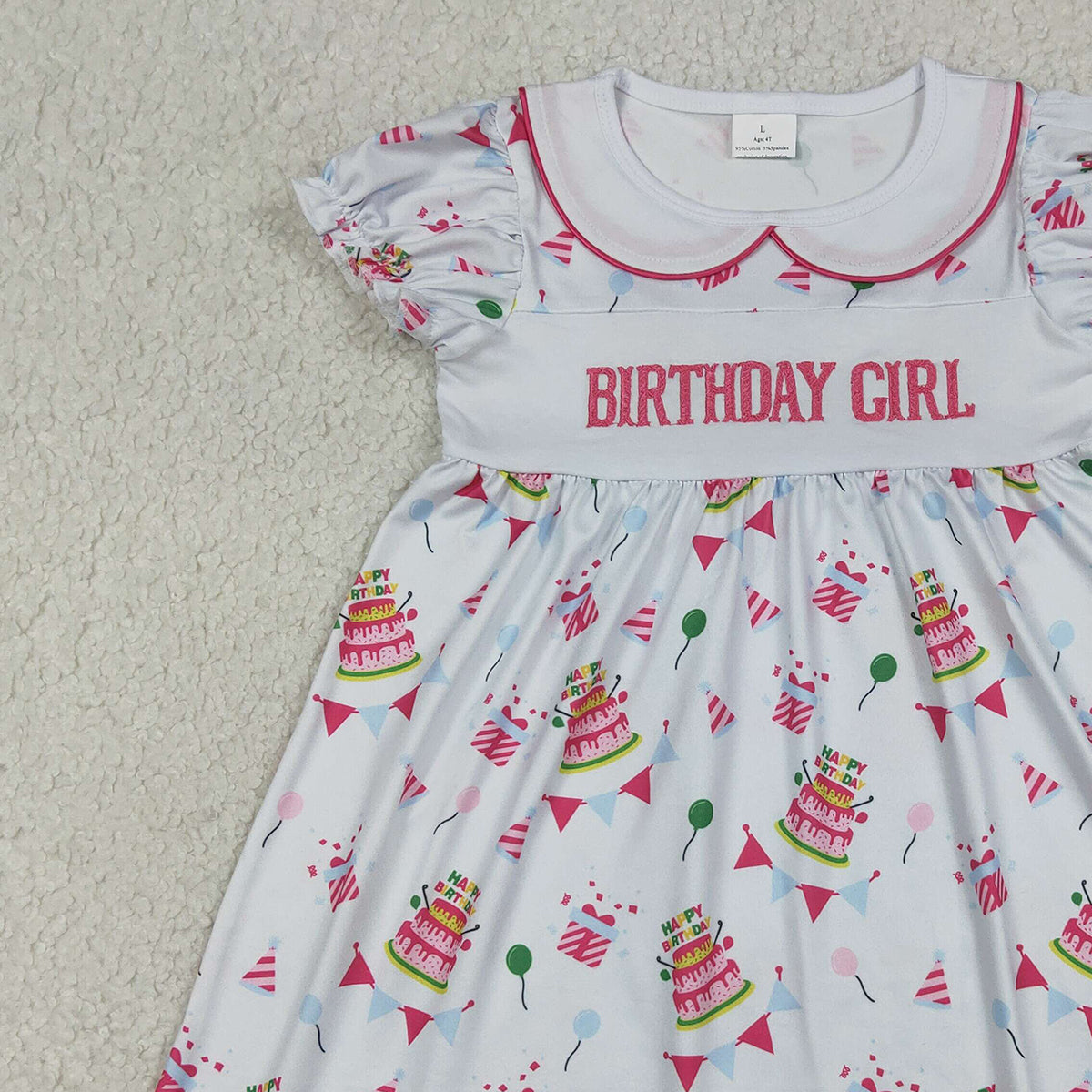 RTS GSD2854 Embroidery Birthday Girl Gifts Balloons Collar Knee Length Dresses