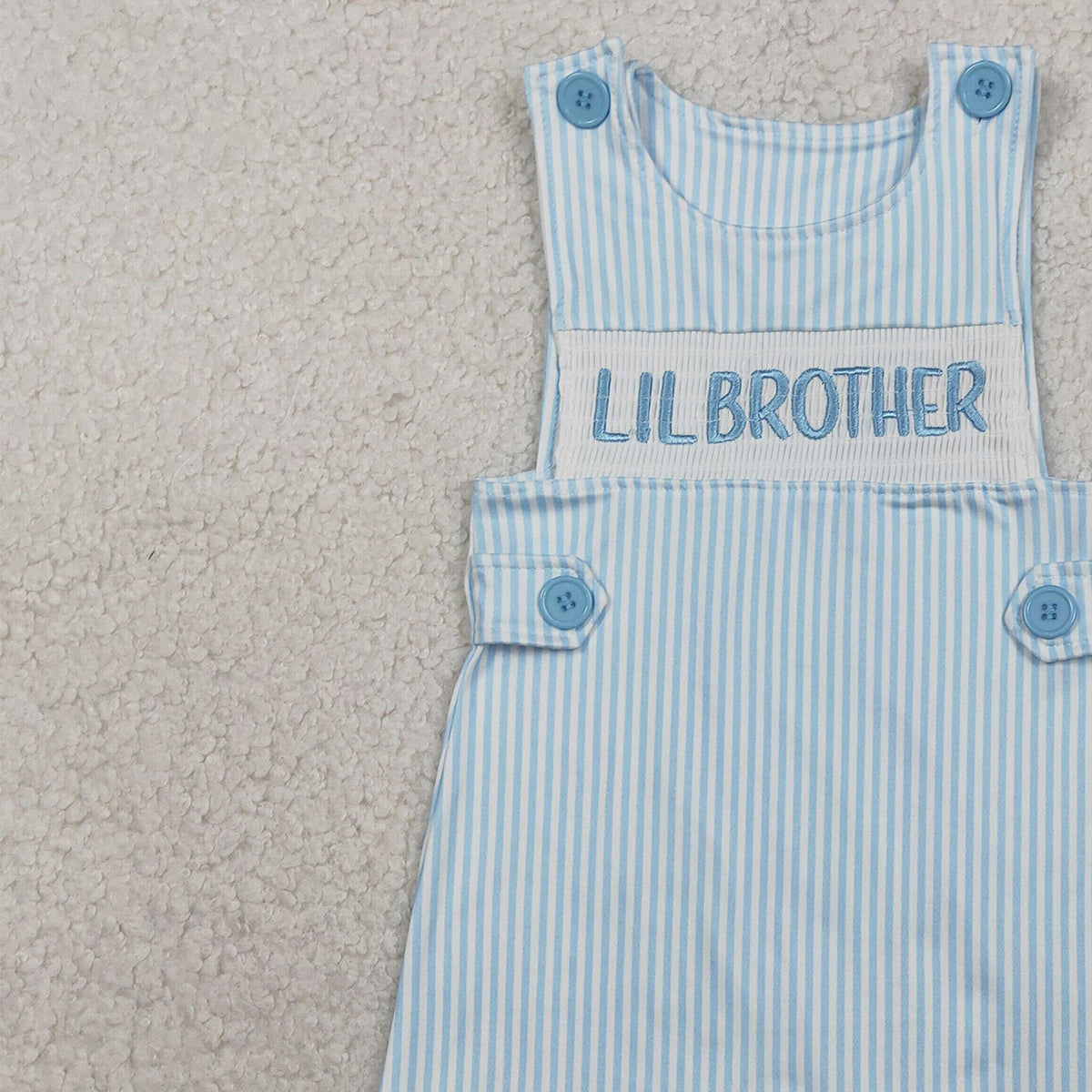 RTS SR3592 Embroidery Little Brother Baby Boys Sleeveless Blue Stripe Rompers