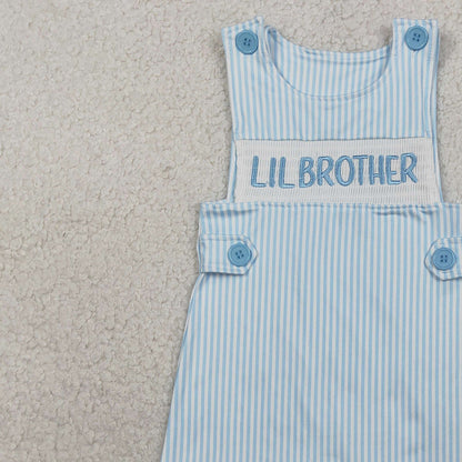 RTS SR3592 Embroidery Little Brother Baby Boys Sleeveless Blue Stripe Rompers