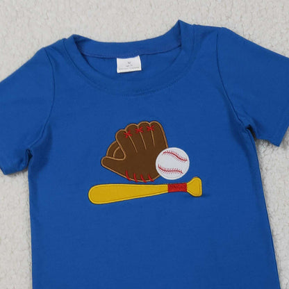 RTS BSSO1670 Embroidery Baseballs Baby Boys Blue Top Pockets Stripe Shorts Team Clothes Sets