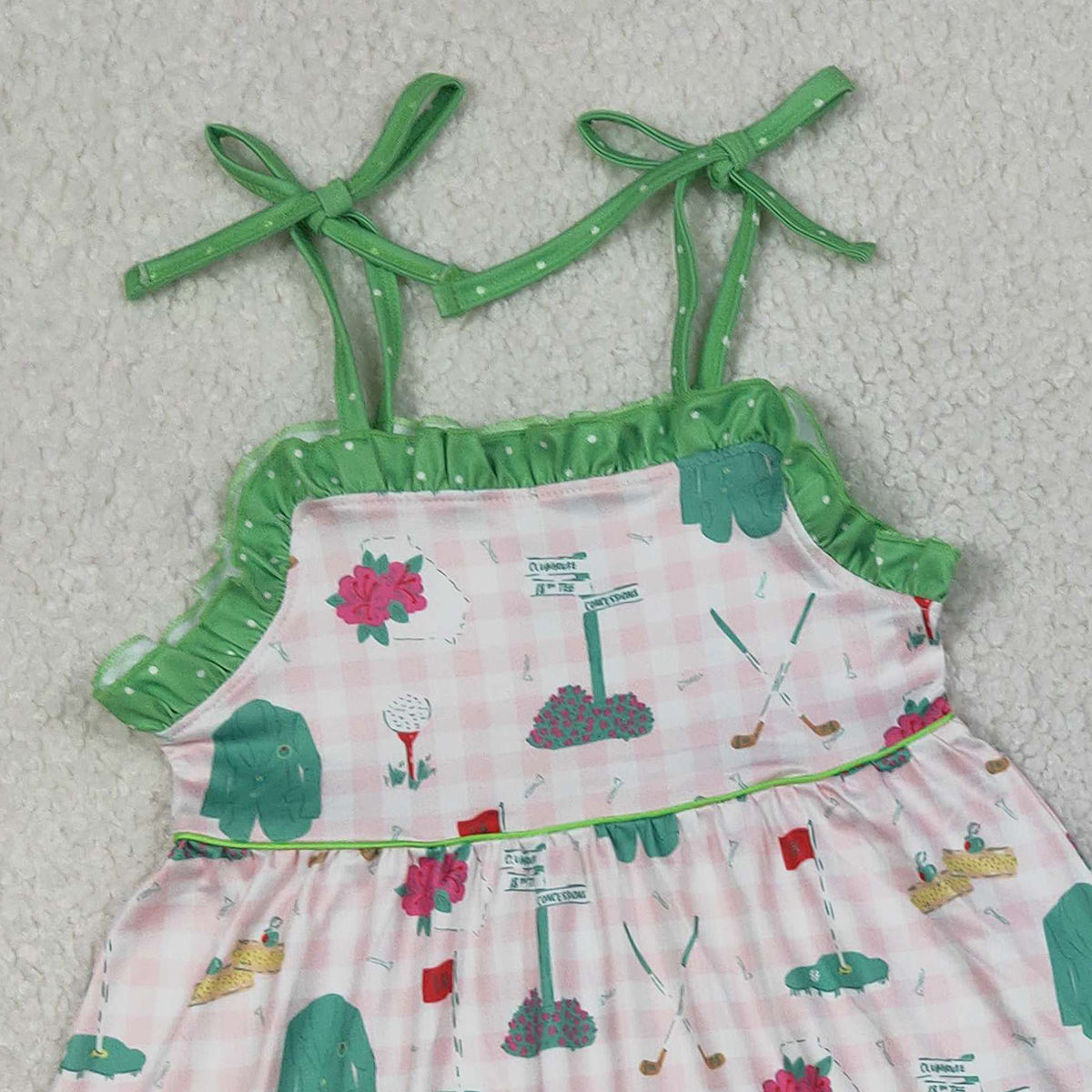 RTS GSSO3099 Baby Girls Strap Pink Checked Golf Flags Tunic Ruffle Shorts Clothes Sets