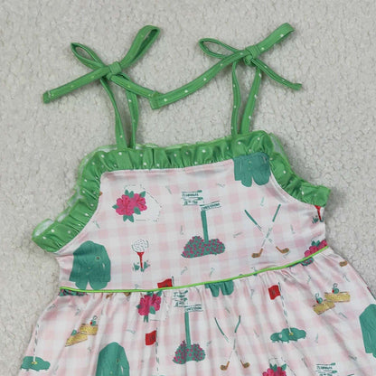 RTS GSSO3099 Baby Girls Strap Pink Checked Golf Flags Tunic Ruffle Shorts Clothes Sets