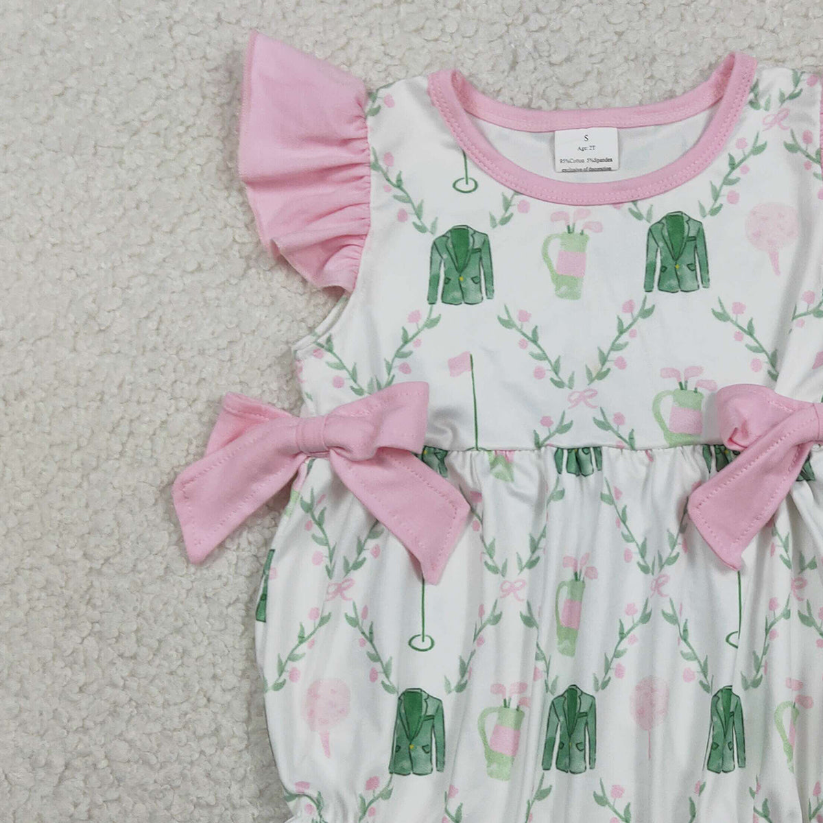 RTS SR3842 Baby Girls Flutter Sleeve Flowers Golf Checked Ruffle Rompers