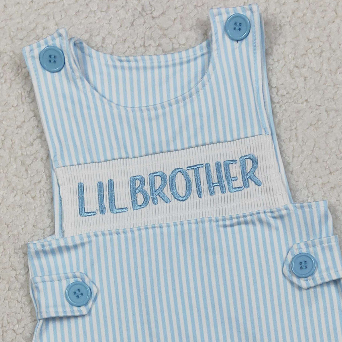 RTS SR3592 Embroidery Little Brother Baby Boys Sleeveless Blue Stripe Rompers