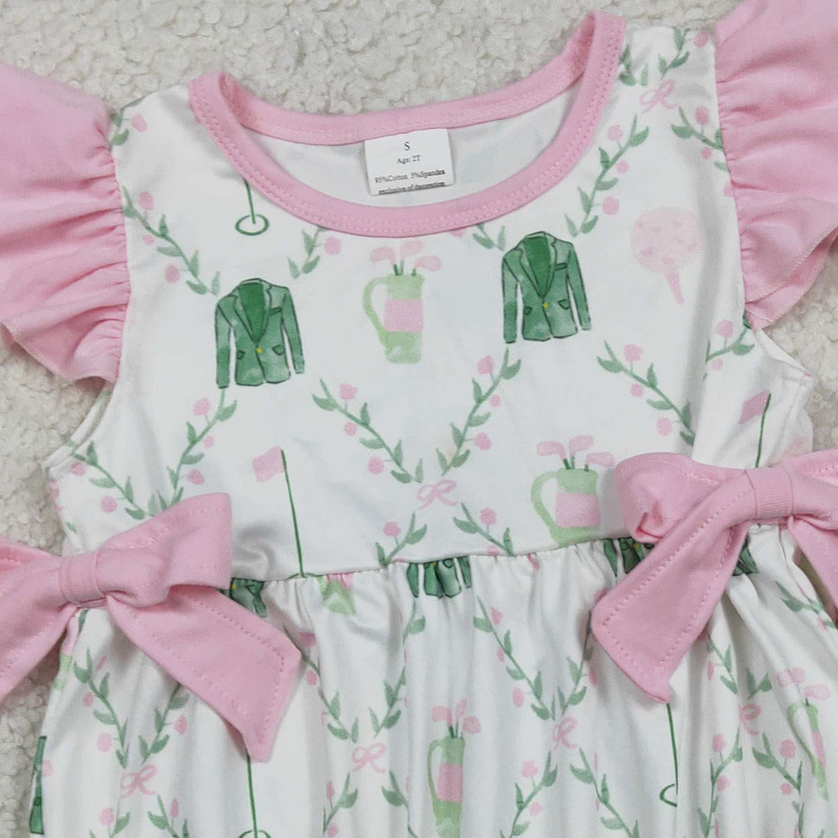 RTS SR3842 Baby Girls Flutter Sleeve Flowers Golf Checked Ruffle Rompers