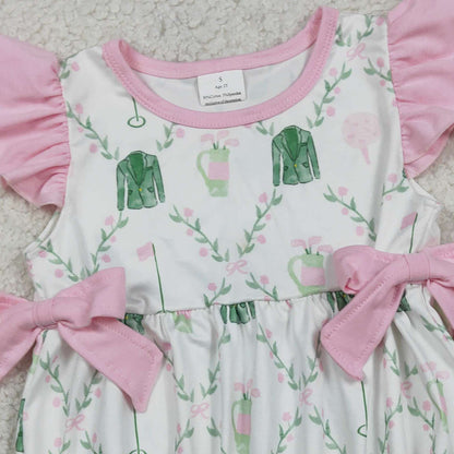 RTS SR3842 Baby Girls Flutter Sleeve Flowers Golf Checked Ruffle Rompers