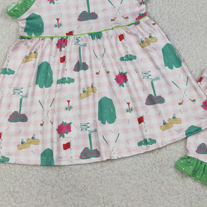 RTS GSSO3099 Baby Girls Strap Pink Checked Golf Flags Tunic Ruffle Shorts Clothes Sets