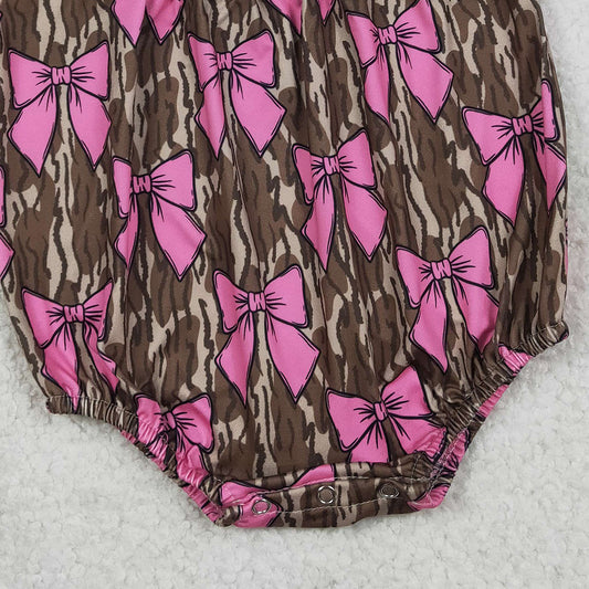 RTS SR3827 Smocked Bows Baby Girls Southern Olive Camo Ruffle Rompers