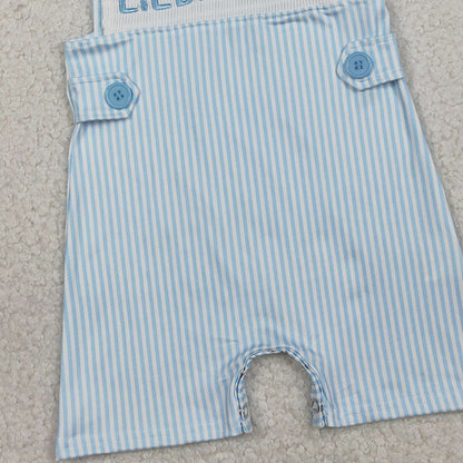 RTS SR3592 Embroidery Little Brother Baby Boys Sleeveless Blue Stripe Rompers