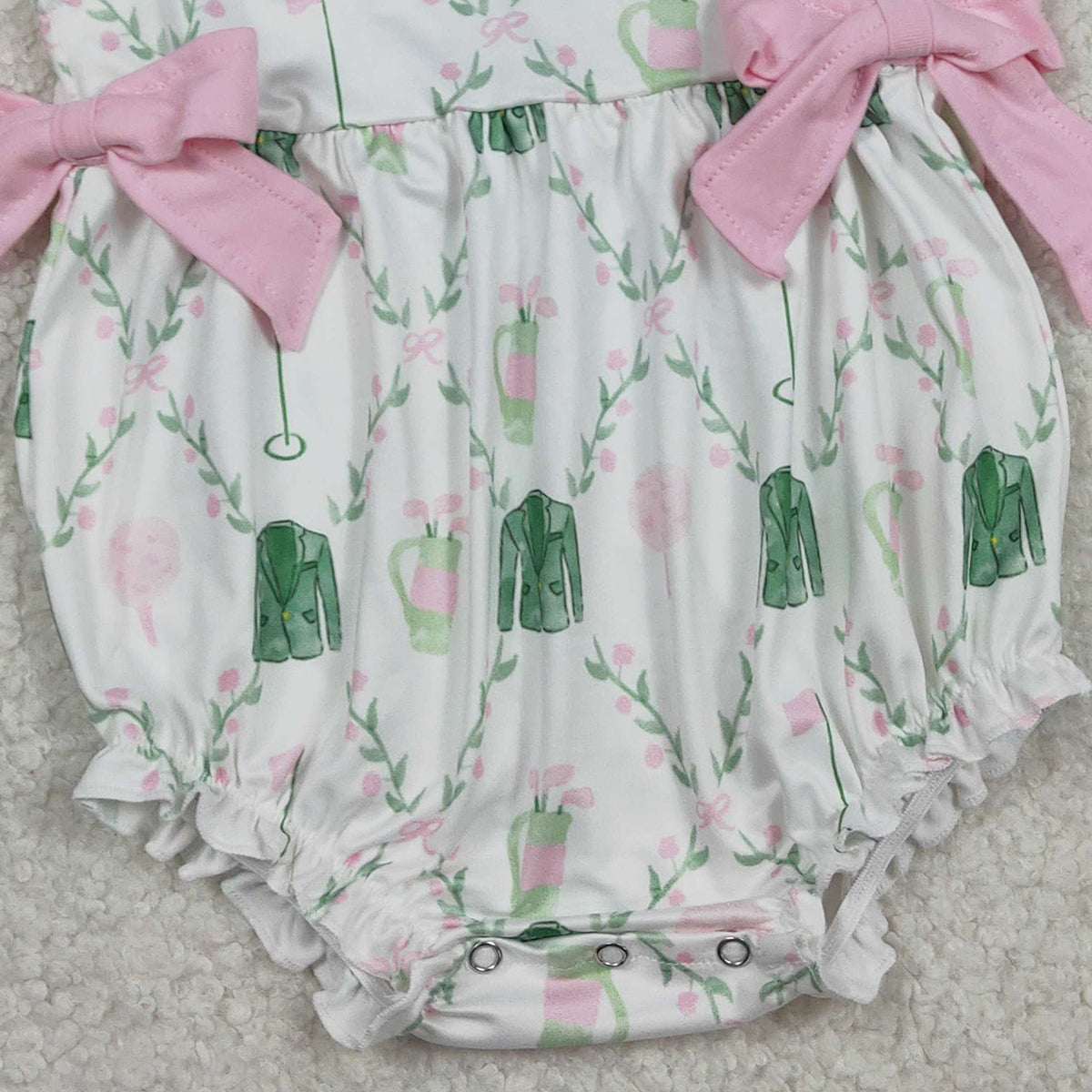 RTS SR3842 Baby Girls Flutter Sleeve Flowers Golf Checked Ruffle Rompers